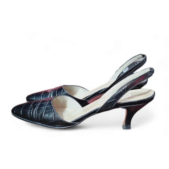 SAKS FIFTH AVENUE black leather square toe slingback 2.5" low heels size 8B - Picture 4 of 15